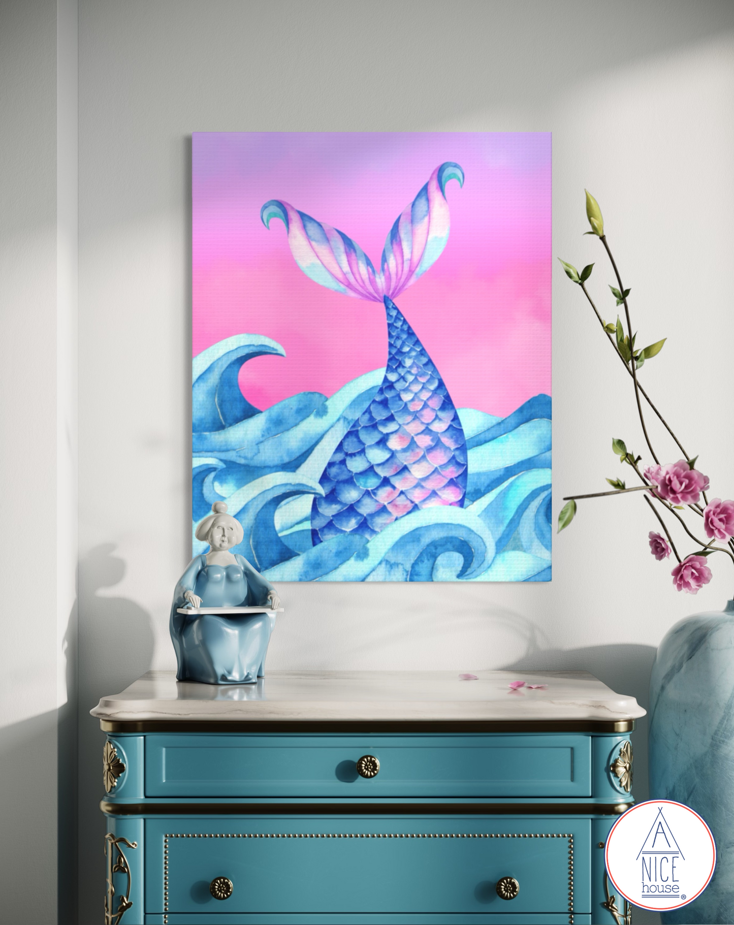 Ethereal Mermaid Wall Decor- Mermaid Tail Canvas Art Print for Mermaid Bedroom Theme, Mermaid Nursery Theme, or Mermaid Inspired Bedroom