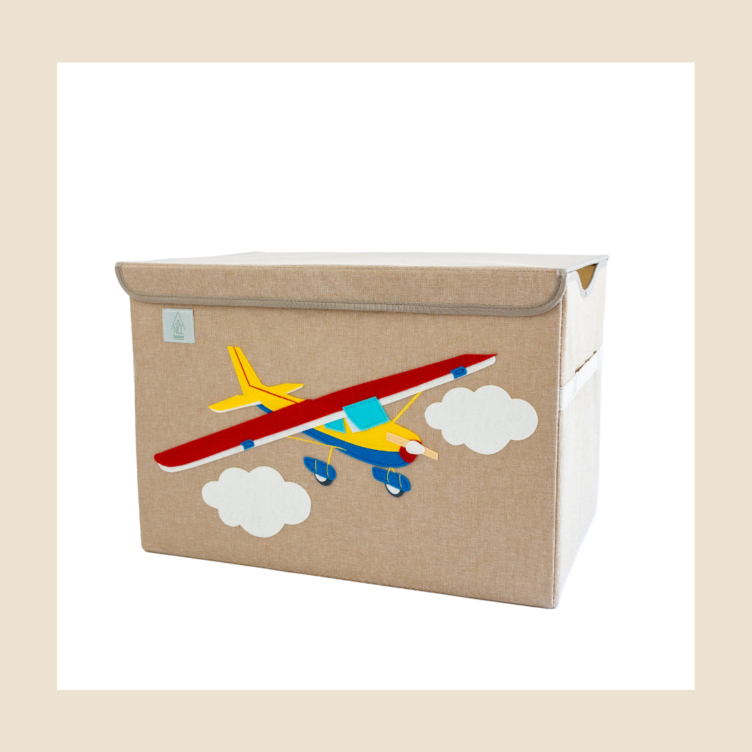 Airplane Appliquéd, Collapsible Toy Box and Storage Box (Personalization Options)