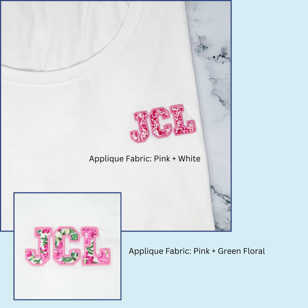 JCL Applique Scoop Neck Short Sleeve T-Shirt (Two Applique Options + Option to Order As a Sweatshirt)