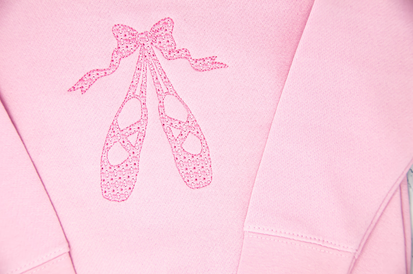Ballerina Sweatshirt- Embroidered Ballet Shoes on Light Pink (2T- 7)