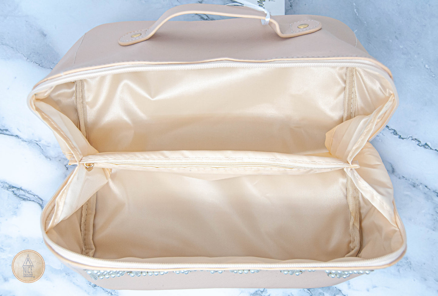 Glam Beauty Bag Cosmetic Case with Pearly Letters