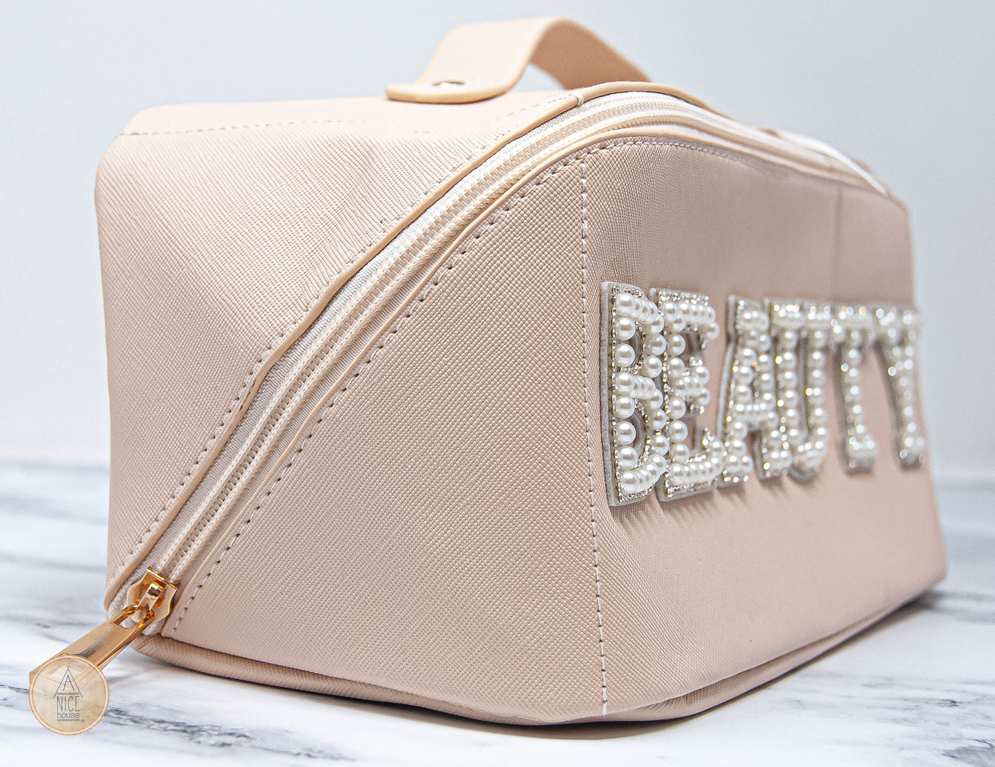 Glam Beauty Bag Cosmetic Case with Pearly Letters