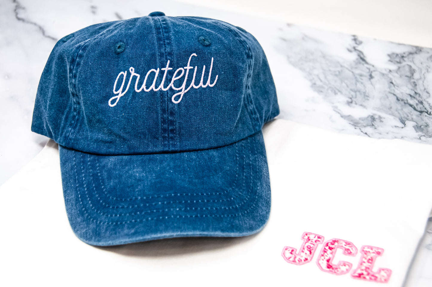 JCL Grateful Cap (Navy Blue with Light Pink Embroidery)