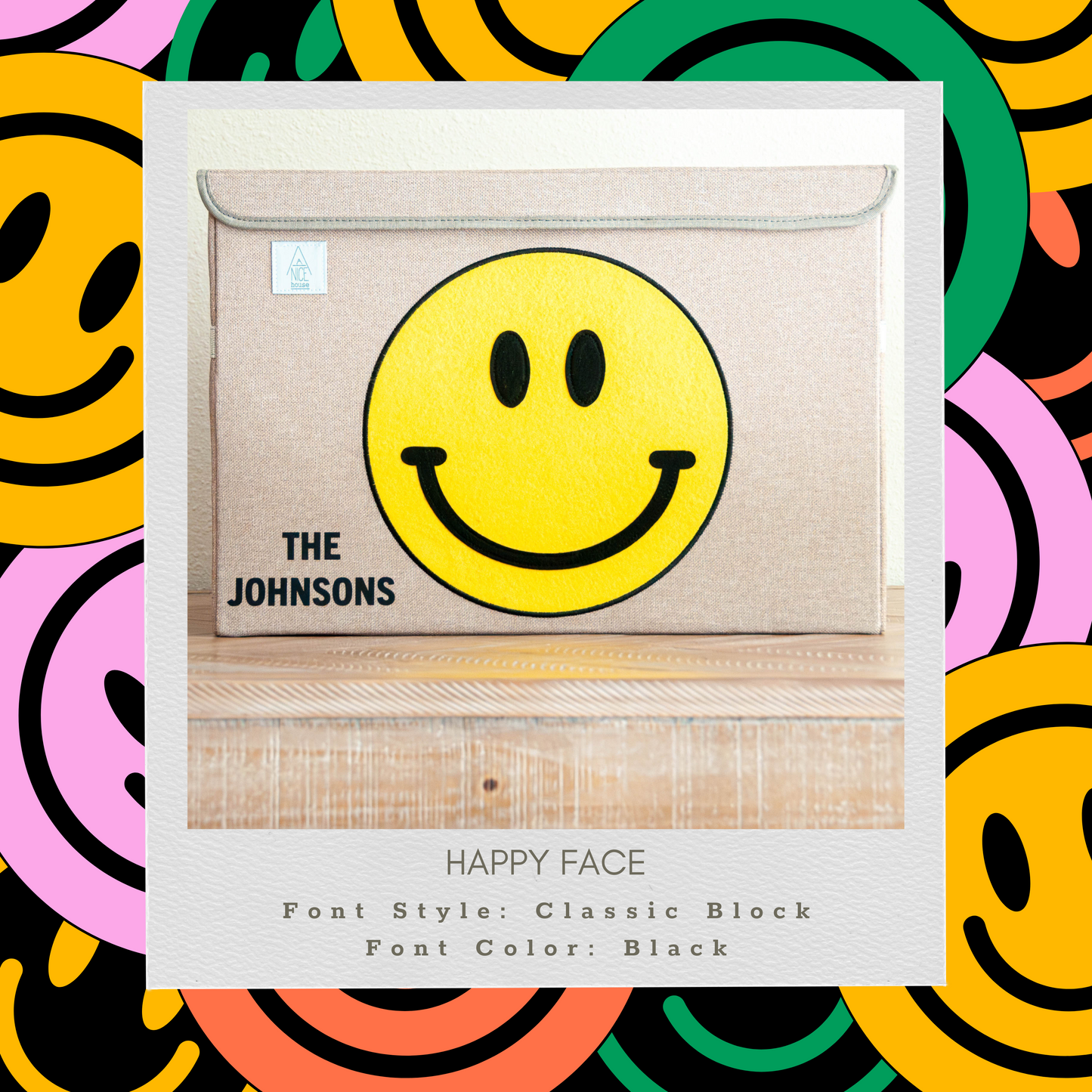 Happy Face Appliquéd, Collapsible Toy Box and Storage Box :) (Personalization Options)