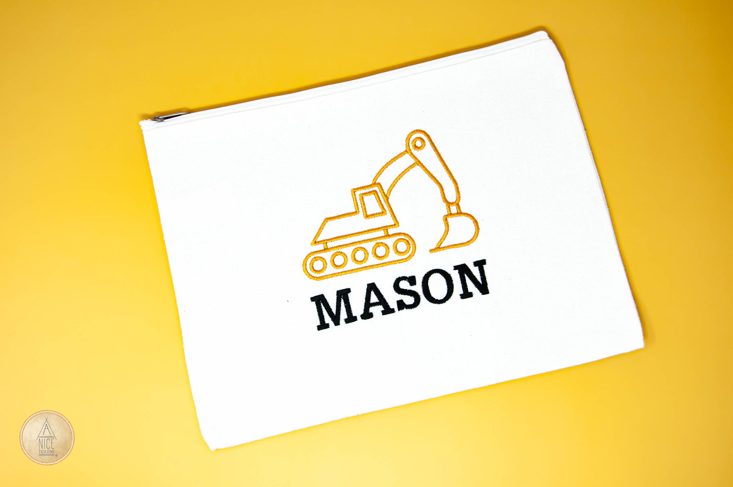 Personalized Construction Canvas Pouch- 12 in x 9 in