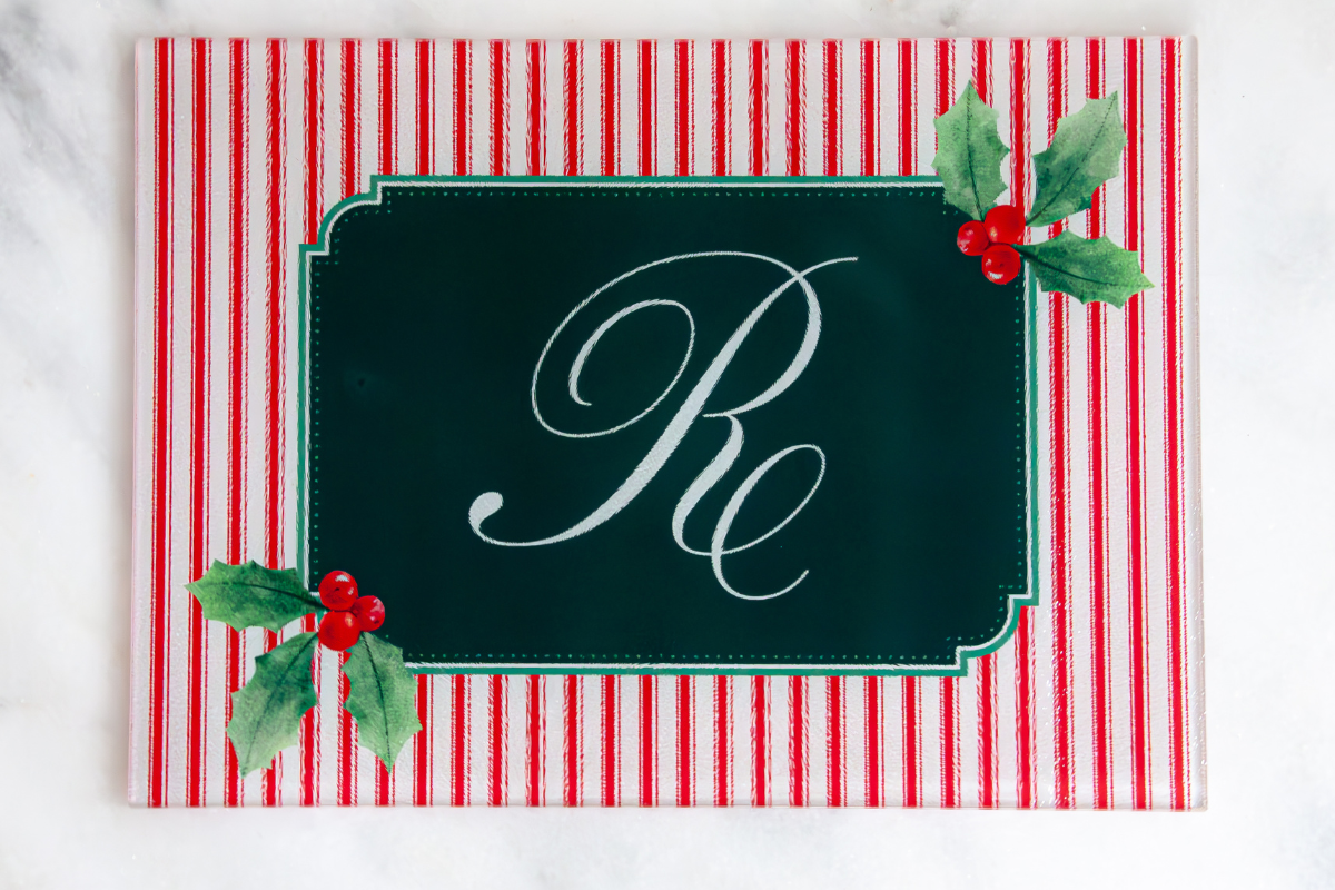 Merry Mistletoe + Candy Cane Stripes (Personalized Cutting + Serving Board)