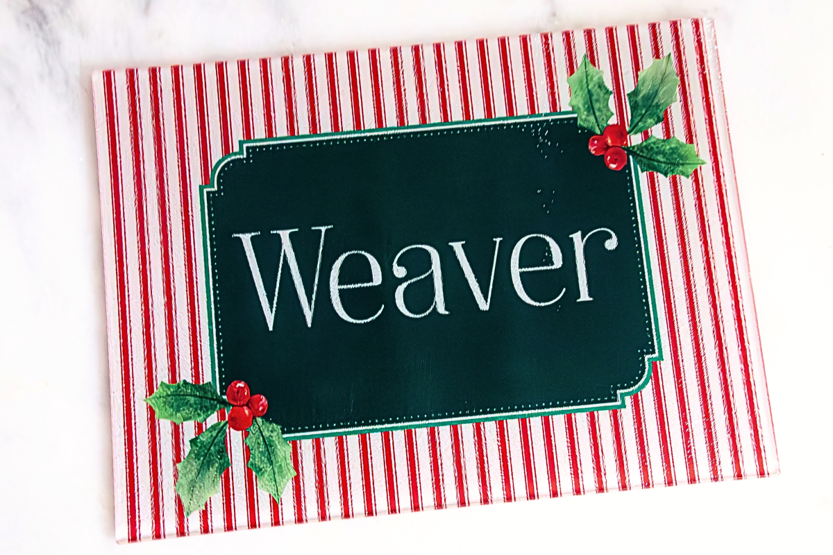 Merry Mistletoe + Candy Cane Stripes (Personalized Cutting + Serving Board)