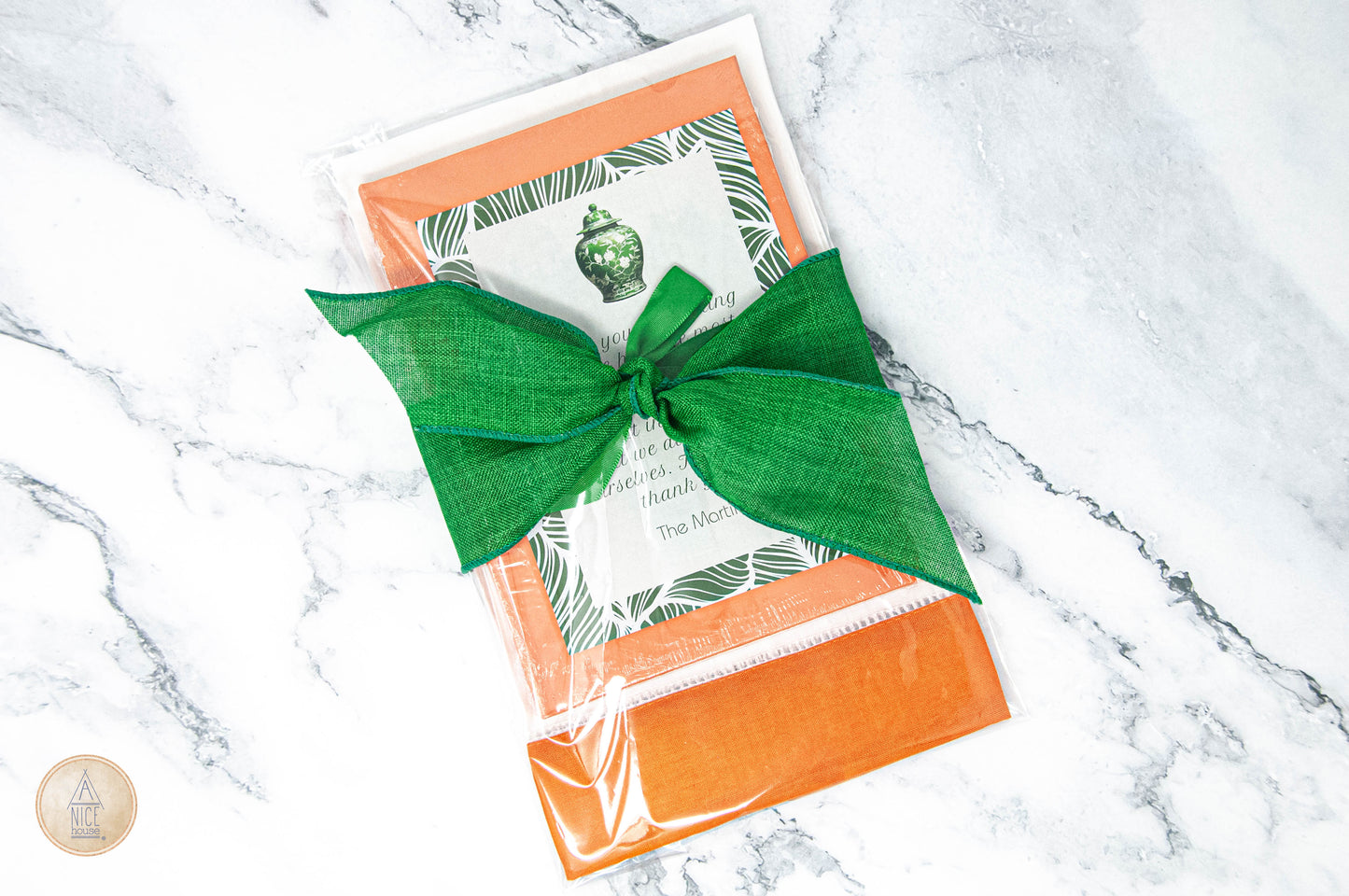 Gift Set: Green and White Chinoiserie Notebook + Hemstitch Guest Towel