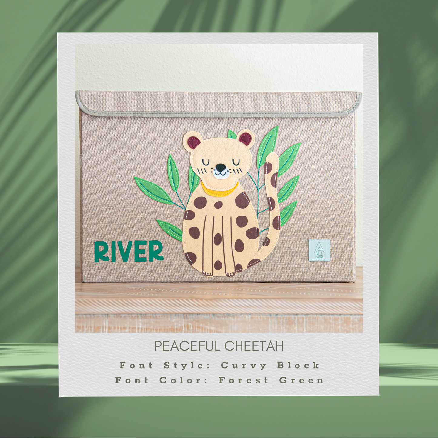Peaceful Cheetah Appliquéd, Collapsible Toy Box and Storage Box (Personalization Options)