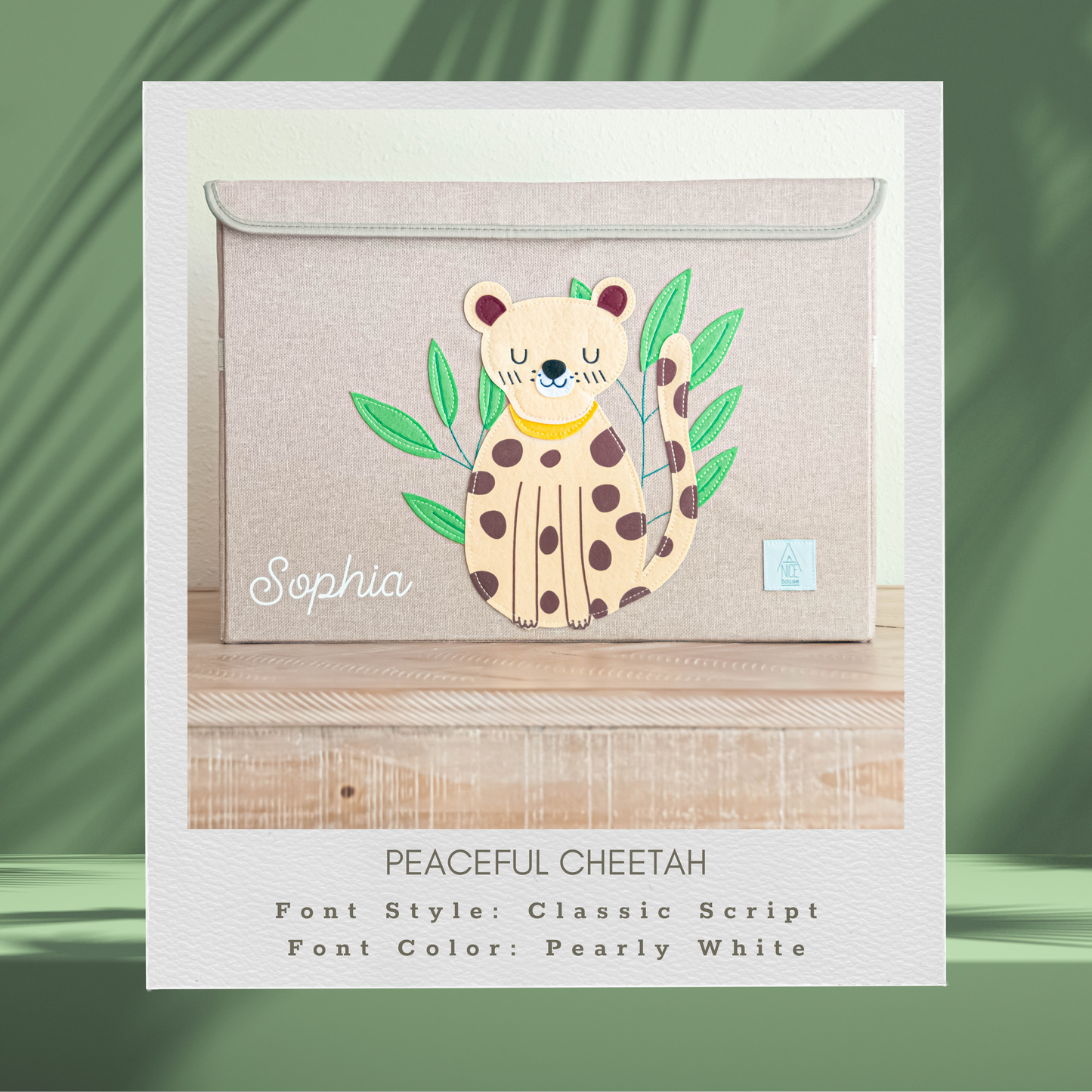 Peaceful Cheetah Appliquéd, Collapsible Toy Box and Storage Box (Personalization Options)