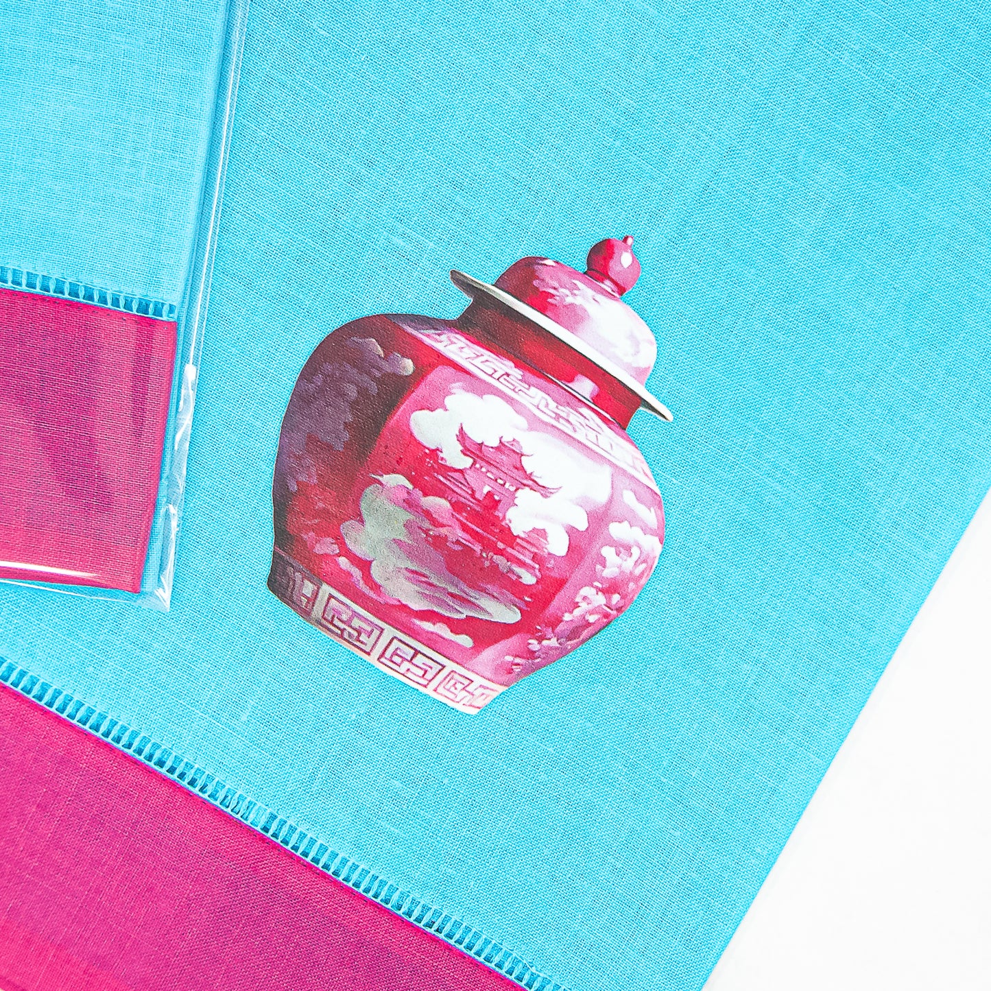 Hot Pink Chinoiserie Hemstitch Guest Towel