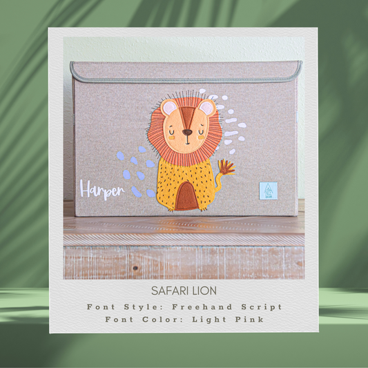 Safari Lion Appliquéd + Embroidered, Collapsible Toy Box and Storage Box