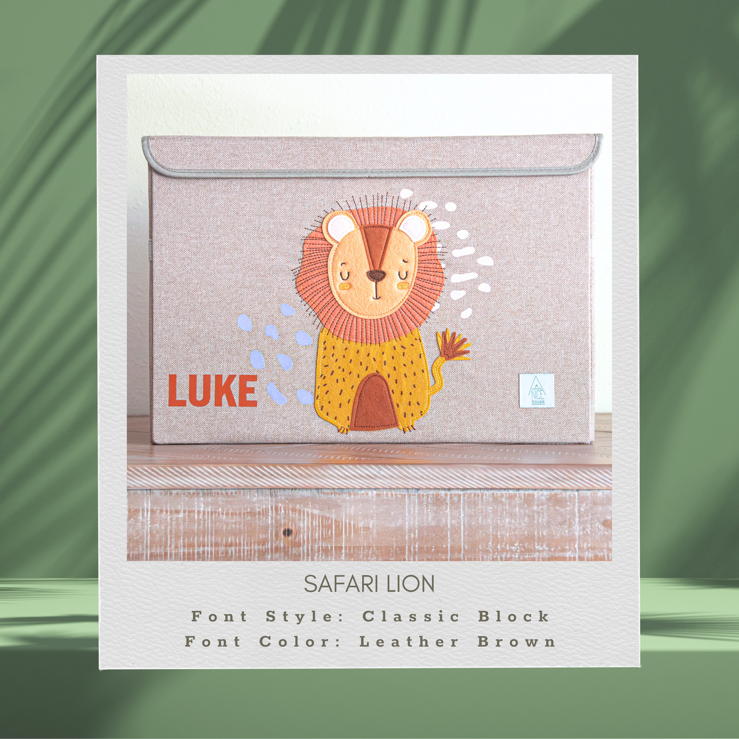Safari Lion Appliquéd + Embroidered, Collapsible Toy Box and Storage Box