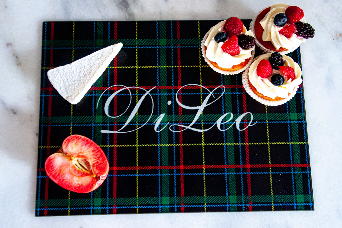 Tall, Dark, and Plaid (Personalized Cutting + Serving Board)
