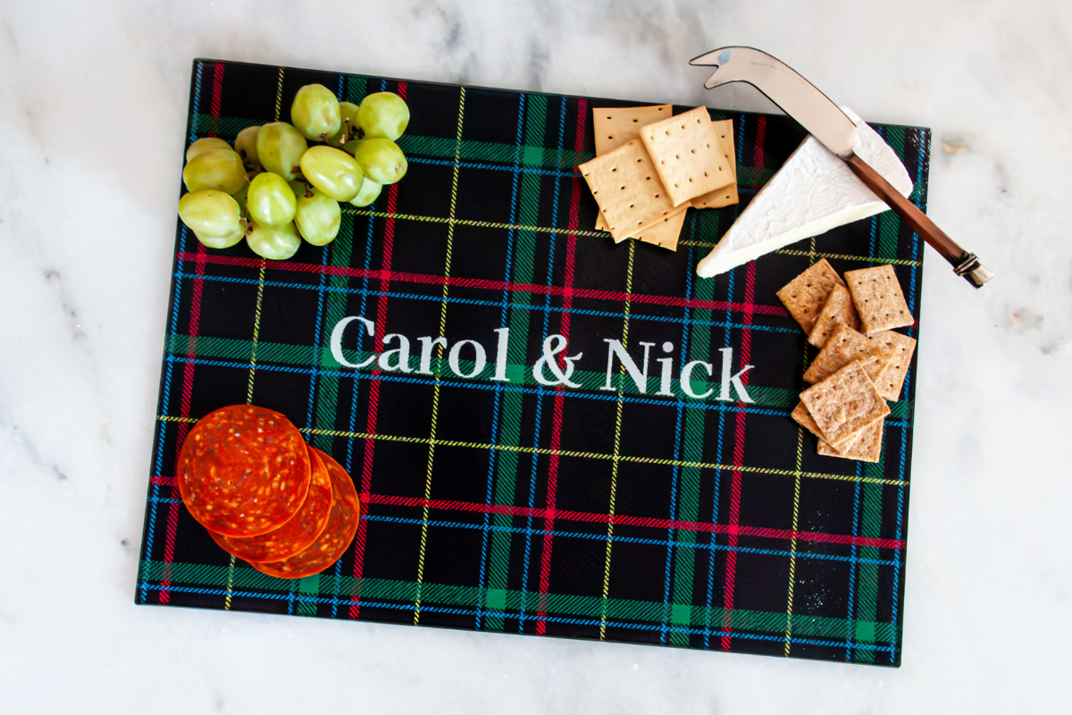 Tall, Dark, and Plaid (Personalized Cutting + Serving Board)