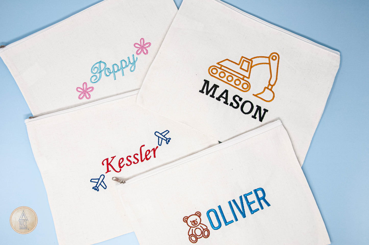 Personalized Airplane Canvas Pouch- 12 in x 9 in