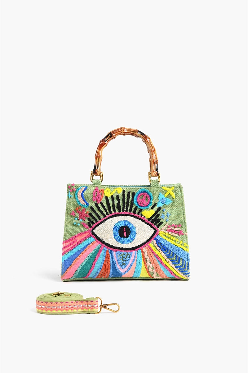 Groovy Evil Eye Handbag with Matching Embroidered Purse Organizer Pouch