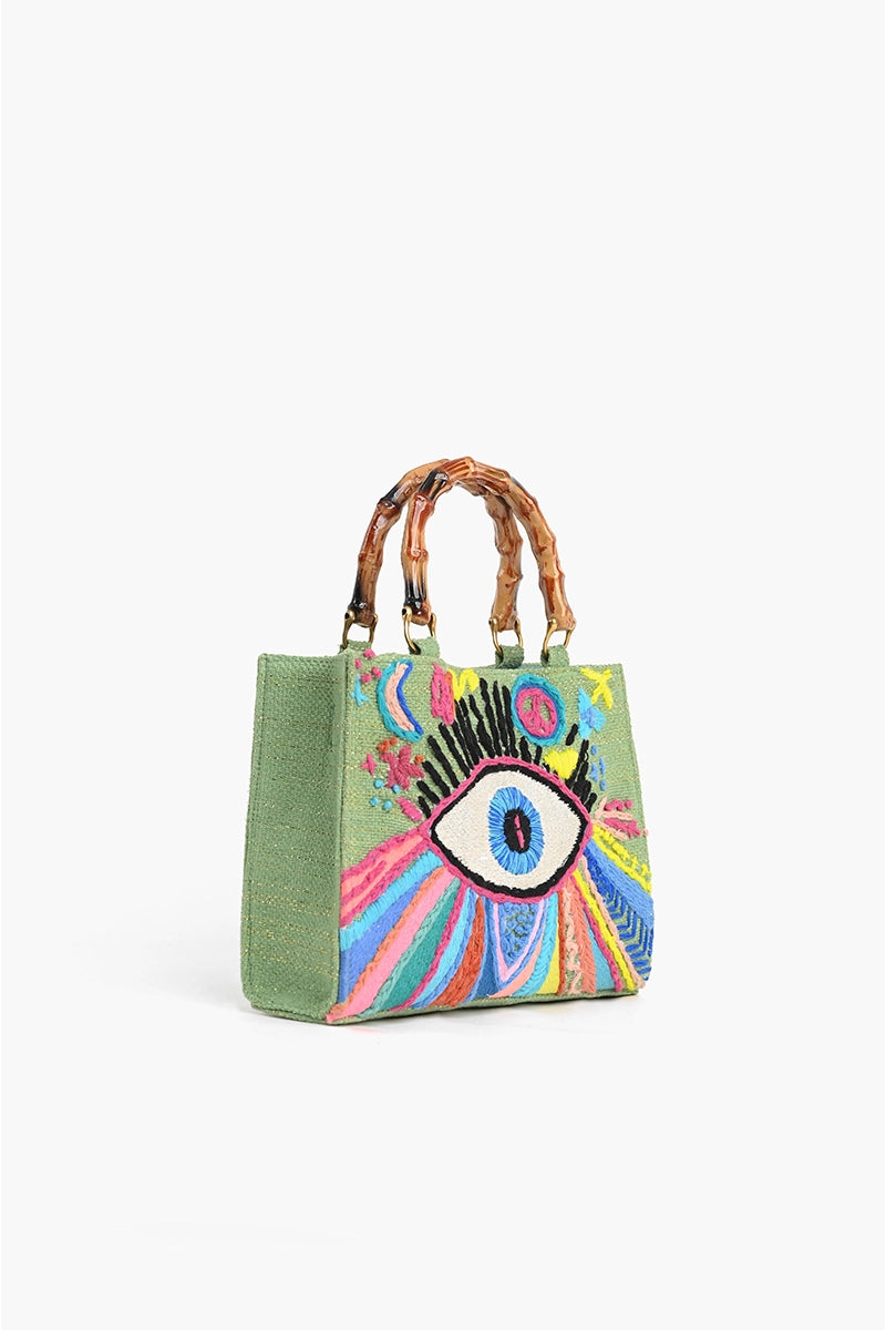 Groovy Evil Eye Handbag with Matching Embroidered Purse Organizer Pouch