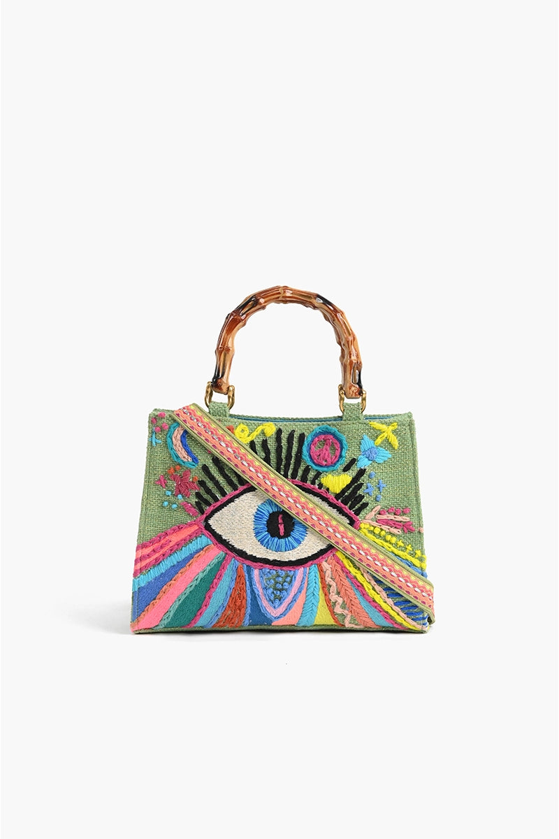 Groovy Evil Eye Handbag with Matching Embroidered Purse Organizer Pouch