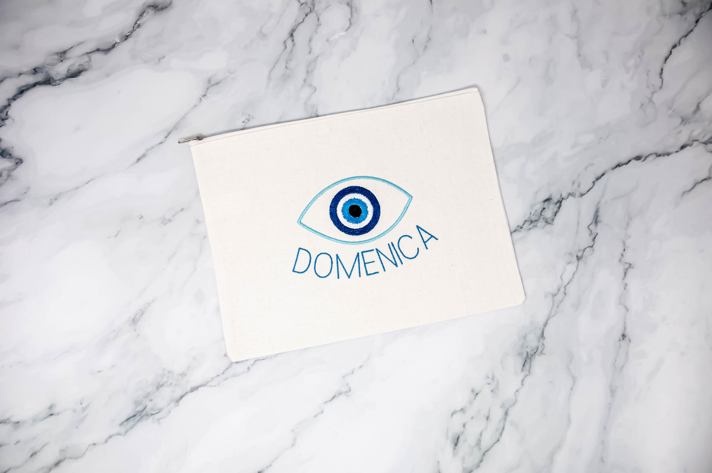 Evil Eye Embroidered Canvas Zipper Pouch- LARGE and Personalized