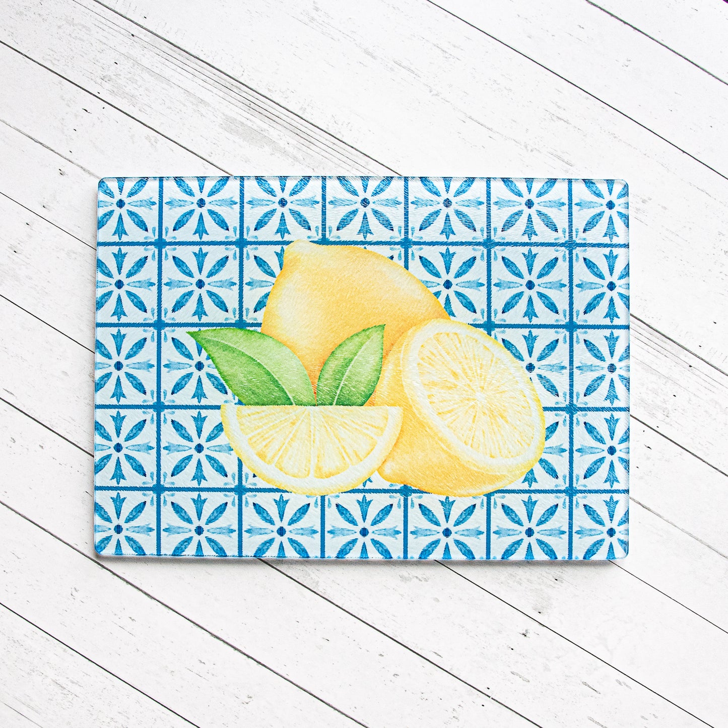 Lemon on Tile Dishwasher Safe Glass Cutting Board