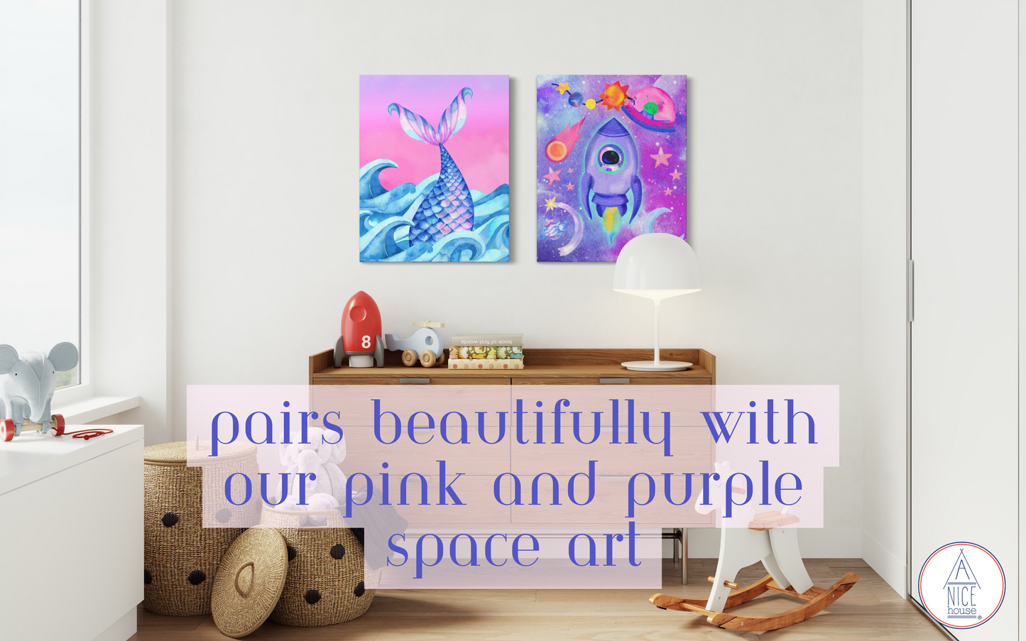 Ethereal Mermaid Wall Decor- Mermaid Tail Canvas Art Print for Mermaid Bedroom Theme, Mermaid Nursery Theme, or Mermaid Inspired Bedroom
