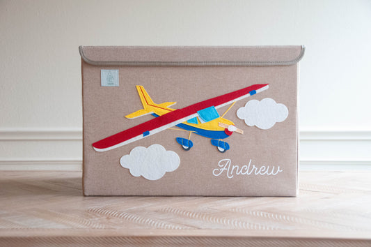 Airplane Appliquéd, Collapsible Toy Box and Storage Box (Personalization Options)