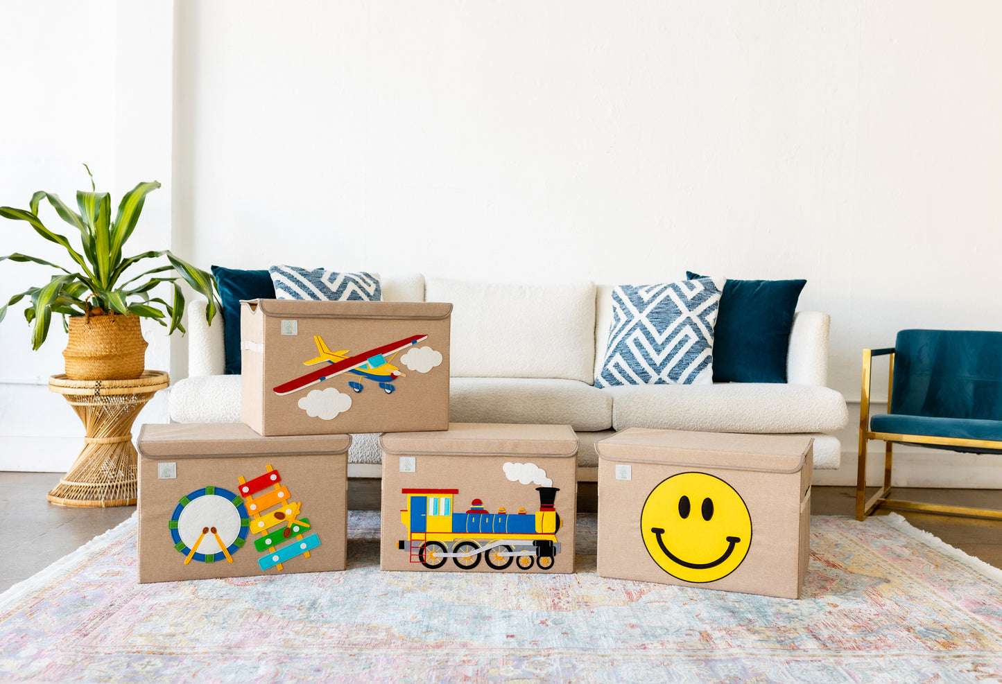 Happy Face Appliquéd, Collapsible Toy Box and Storage Box :) (Personalization Options)