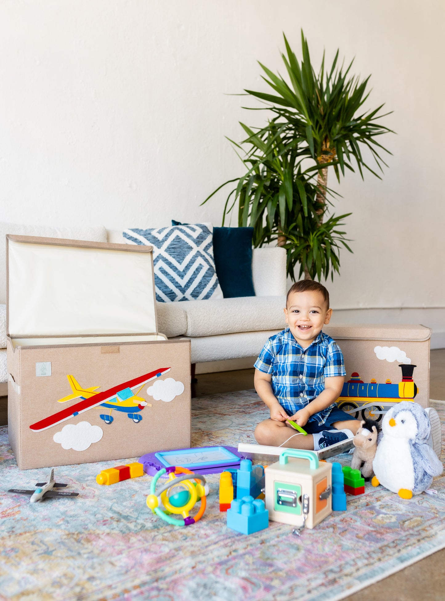 Airplane Appliquéd, Collapsible Toy Box and Storage Box (Personalization Options)