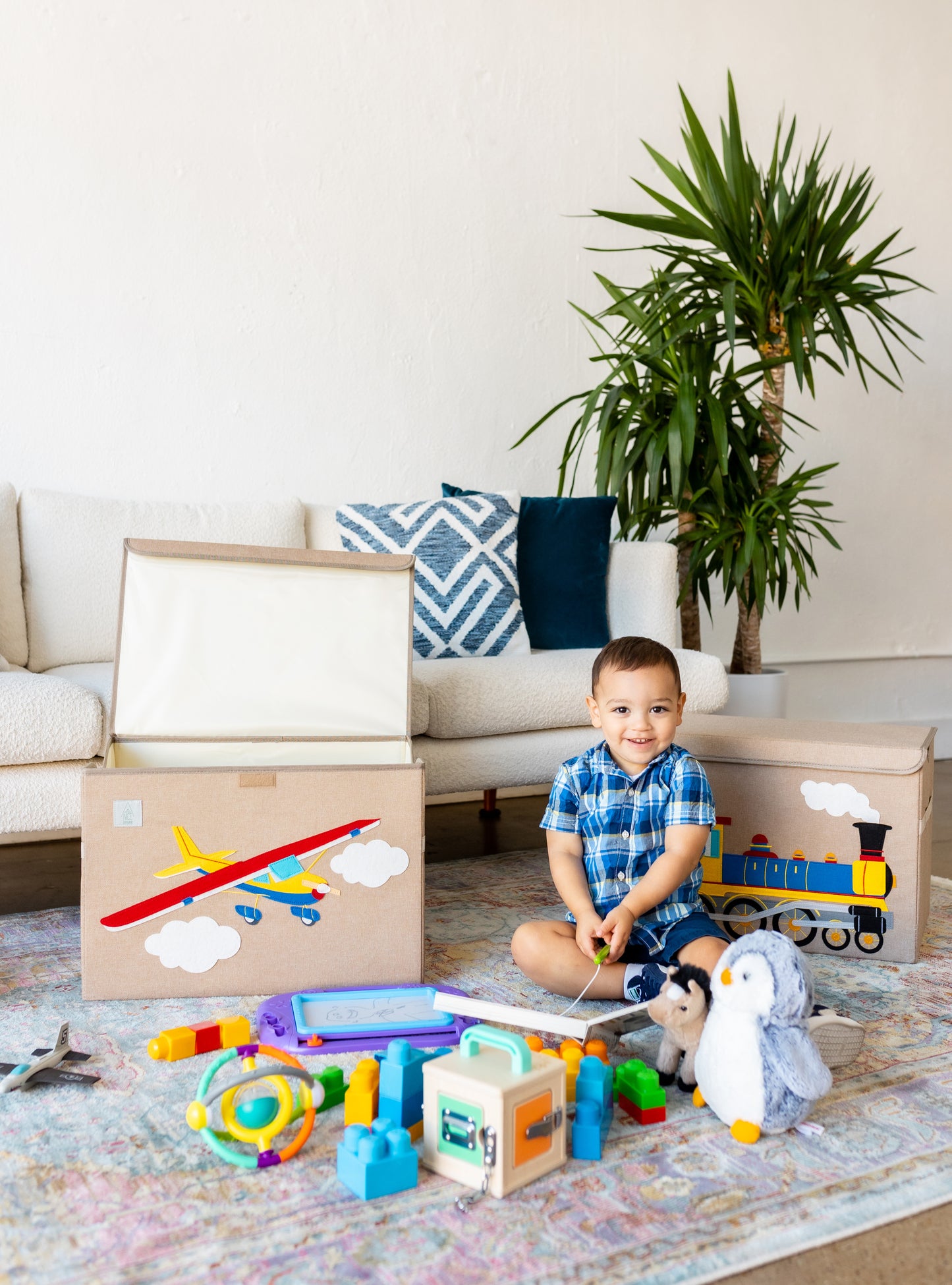 Airplane Appliquéd, Collapsible Toy Box and Storage Box (Personalization Options)