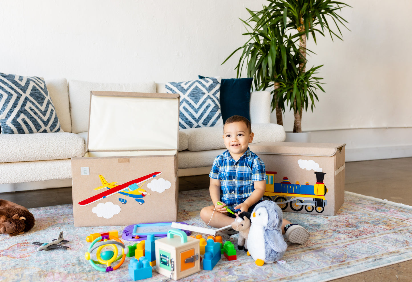 Airplane Appliquéd, Collapsible Toy Box and Storage Box (Personalization Options)