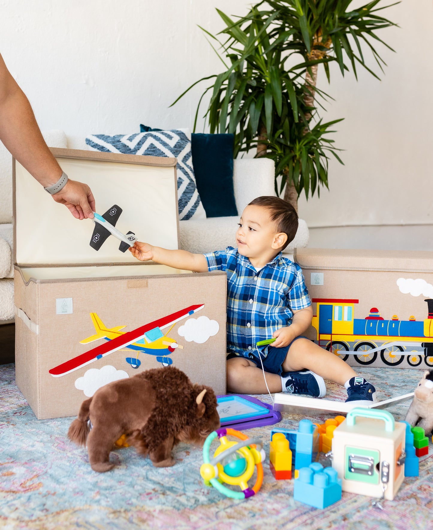 Airplane Appliquéd, Collapsible Toy Box and Storage Box (Personalization Options)