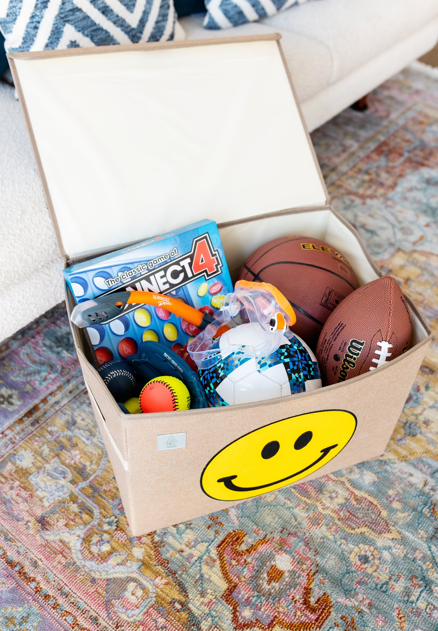 Happy Face Appliquéd, Collapsible Toy Box and Storage Box :) (Personalization Options)