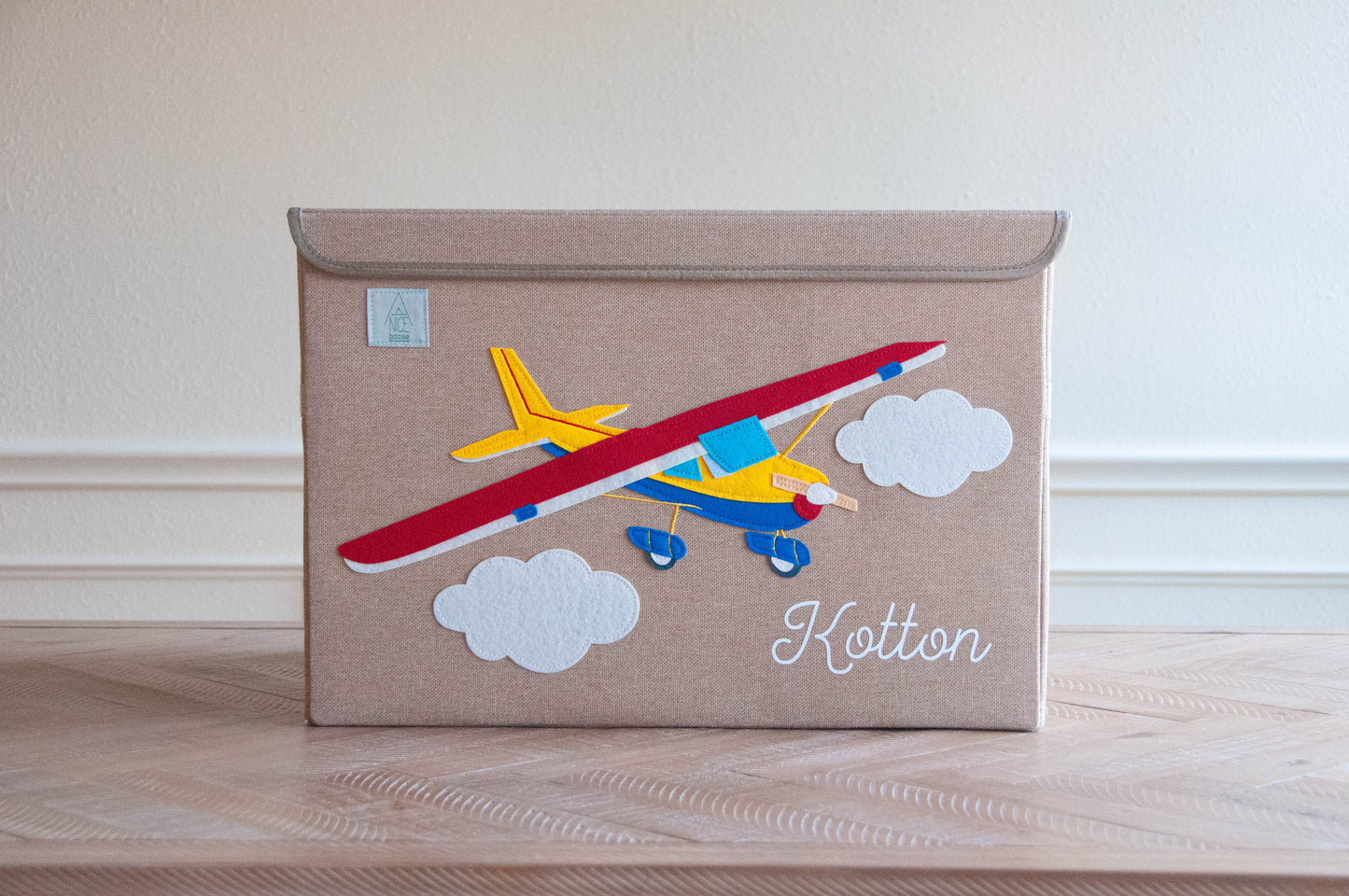 Airplane Appliquéd, Collapsible Toy Box and Storage Box (Personalization Options)