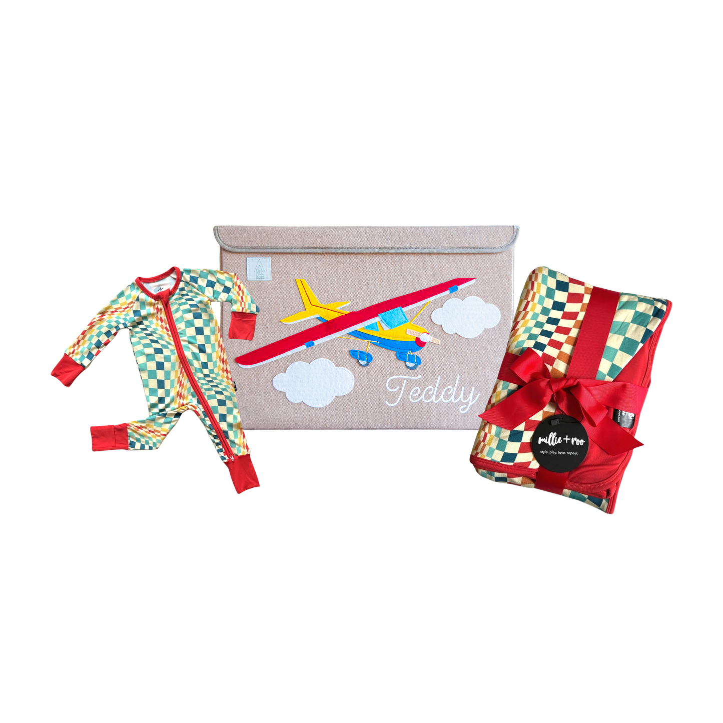 Baby Gift Set with Personalized Airplane Toy Box