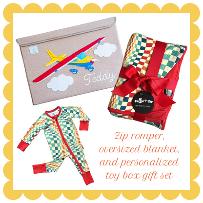 Baby Gift Set with Personalized Airplane Toy Box