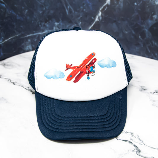 Vintage Airplane Youth Trucker Hat in Navy