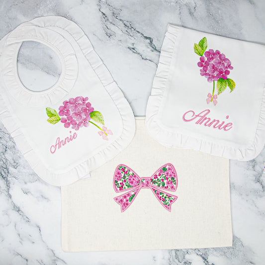 Pink Hydrangea Personalized Baby Gift Set