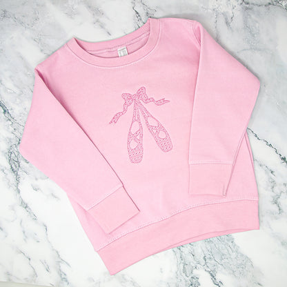 Ballerina Sweatshirt- Embroidered Ballet Shoes on Light Pink (2T- 7)