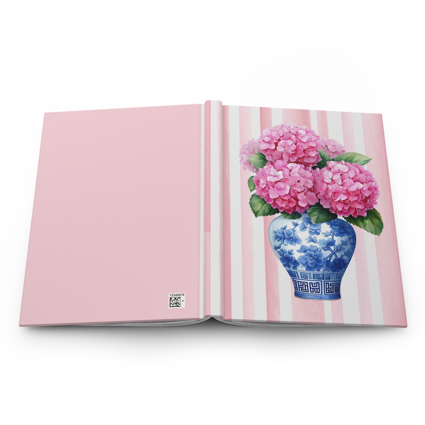 Blue and White Chinoiserie Floral Notebook on Pink and White Stripes