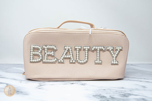 Glam Beauty Bag Cosmetic Case with Pearly Letters