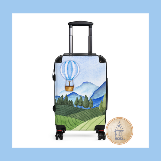 Giraffe in Hot Air Balloon- Darling Children's Suitcase- Has Built-in Zippered Storage- Storybook Adventure Vibes for Your Little Traveler