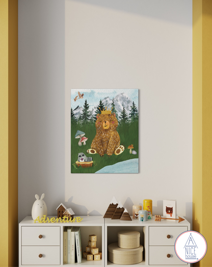 Woodland Bear Canvas Art Print Whimsical Bear and Friends Forest