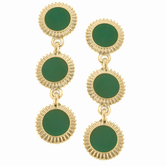 Green Fluted Enamel Disc Earrings