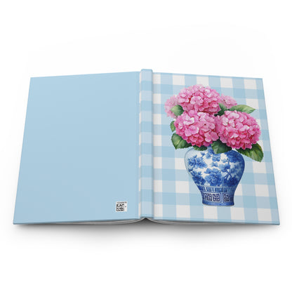 Blue and White Chinoiserie Floral Notebook on Blue Gingham