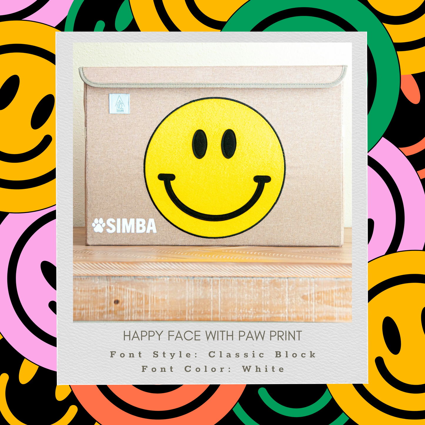 Happy Face Appliquéd + Embroidered Collapsible Toy Box and Storage Box :)