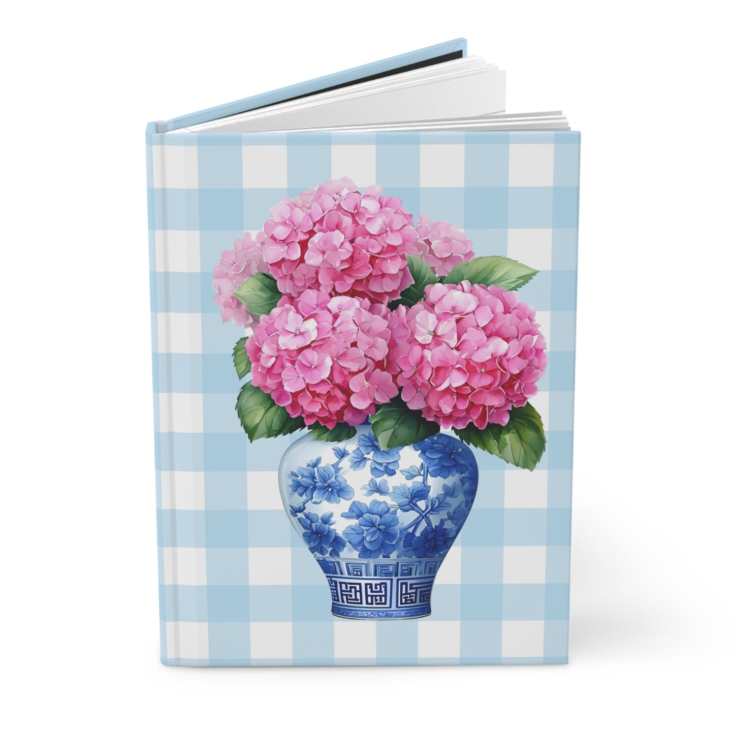 Blue and White Chinoiserie Floral Notebook on Blue Gingham