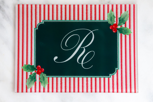 Merry Mistletoe + Candy Cane Stripes (Personalized Cutting + Serving Board)