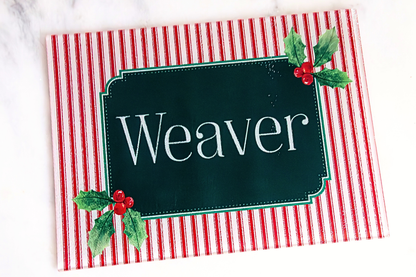 Merry Mistletoe + Candy Cane Stripes (Personalized Cutting + Serving Board)