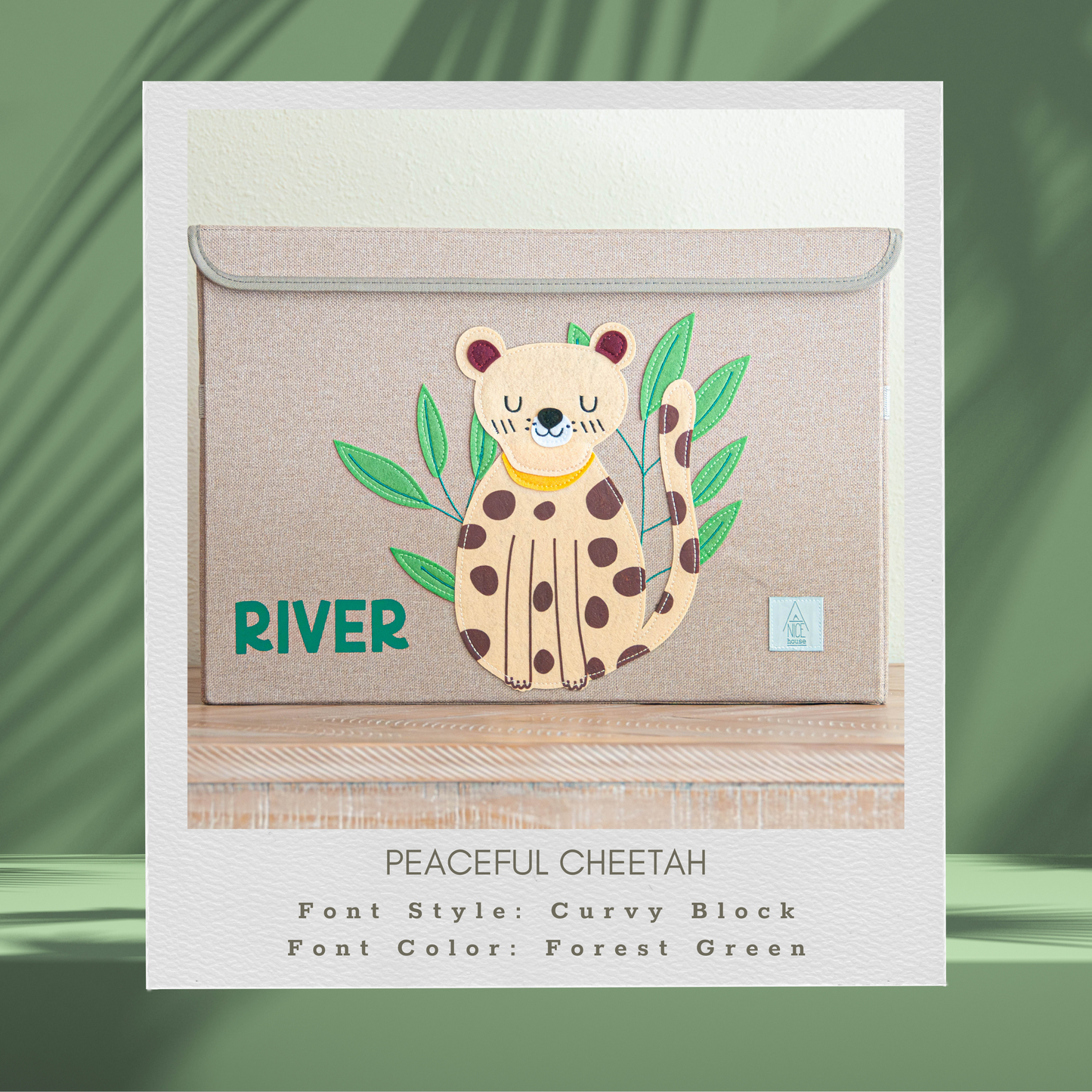 Peaceful Cheetah Appliquéd, Collapsible Toy Box and Storage Box